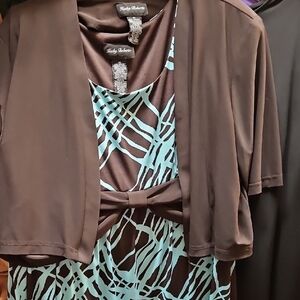 Kathy Roberts Brown/aqua 2 Piece Dress Size 16